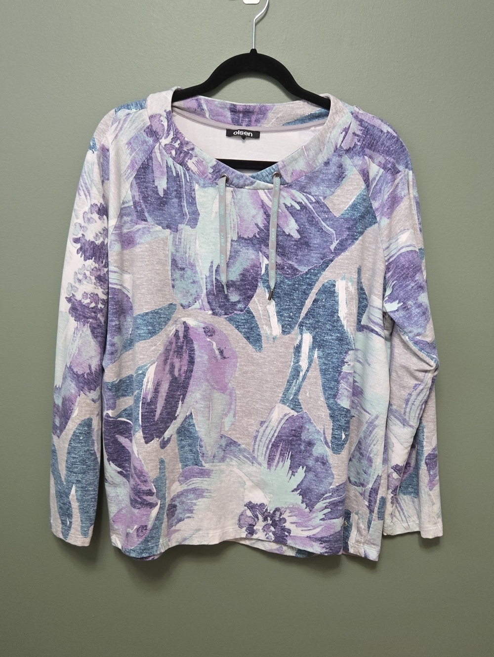 Lavender  & Teal Abstract Drawstring Pullover Top